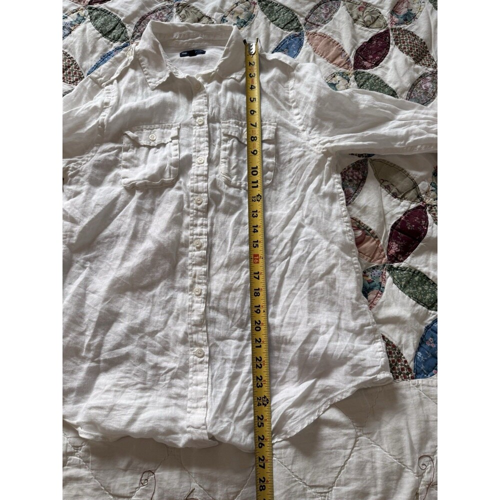 Gap Women’s White Solid Linen Long Sleeve Button-Up Shirt w/ Pockets, M - Picture 4 of 7